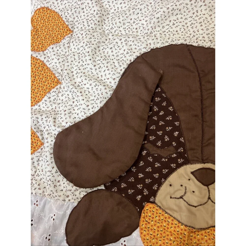 1970 Vintage Puppy Love, Gingham Goose Baby Kids Crib Quilt Blanket 55x37